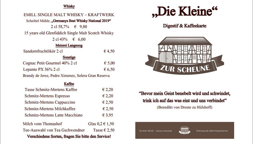 „Die Kleine“ – Digestif- und Kaffeekarte